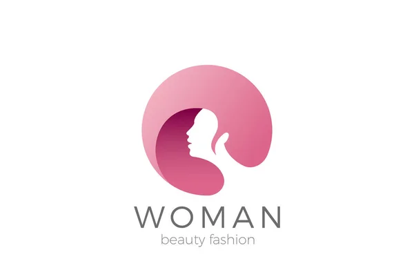 Kadın baş soyut daire şekli Logo tasarım vektör şablonu — Stok Vektör