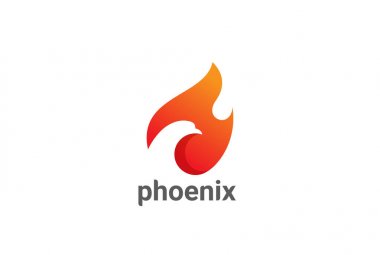 Phoenix kuş yangın alev Logo tasarım vektör şablon negatif boşluk tarzı