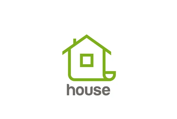 Green Eco House Logo Disegno Astratto Modello Vettoriale Stile Lineare — Vettoriale Stock