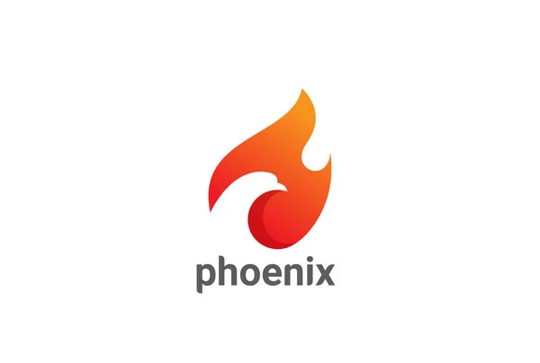 Phoenix Bird Fire Flame Logo Design Template Negative Space Style - Stok Vektor