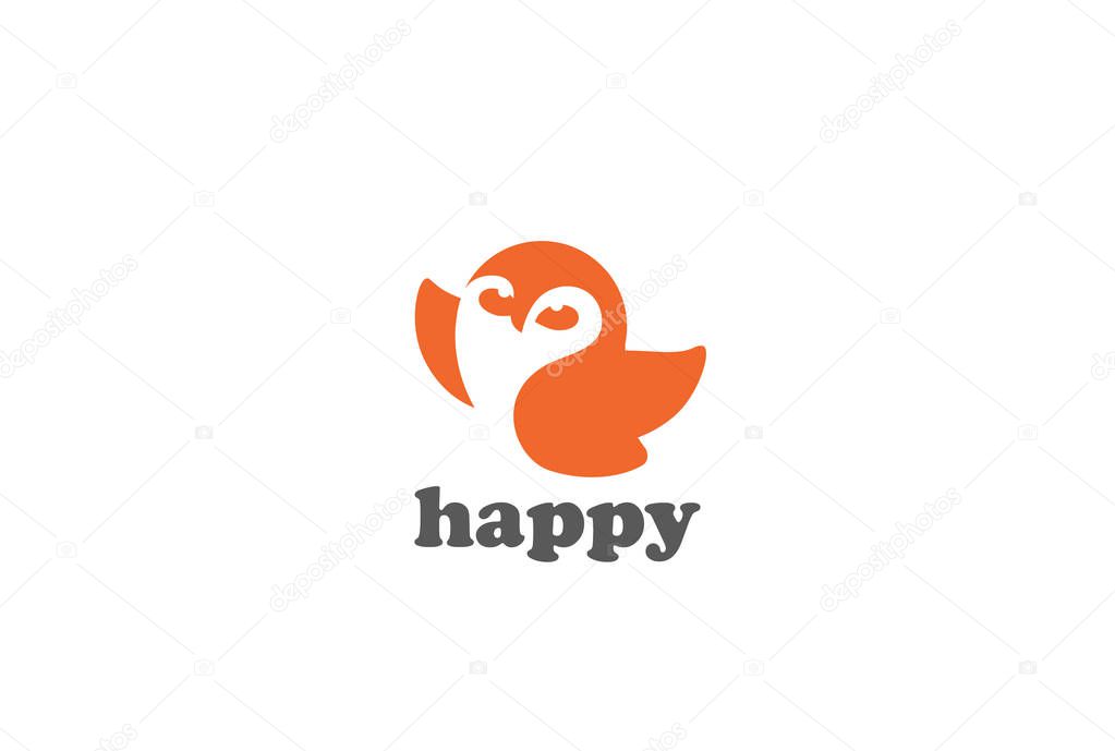 Happy Flying Owl Logo design vector template Negative space style. Funny  bird abstract Logotype concept icon