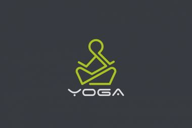 Yoga Logo Tasarım Vektör Lineer stil şablonu. Lotus poz zen uyum içinde oturan adam. Sağlık Fitness logo kavramı simgesi