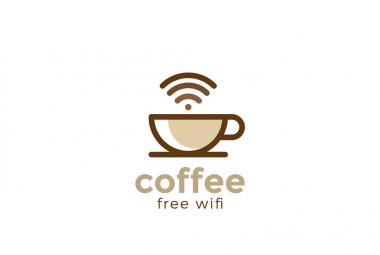 Ücretsiz Wi-Fi Logo tasarım vektör şablonu doğrusal tarzı ile kahve fincanı Cafe