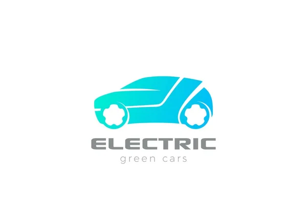 Silueta Coche Eléctrico Logo Diseño Ecológico Plantilla Vectorial Verde Energía — Archivo Imágenes Vectoriales