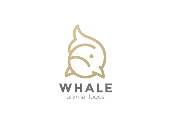 Templat Desain Vektor Whale Logo Gaya Linear - Stok Vektor