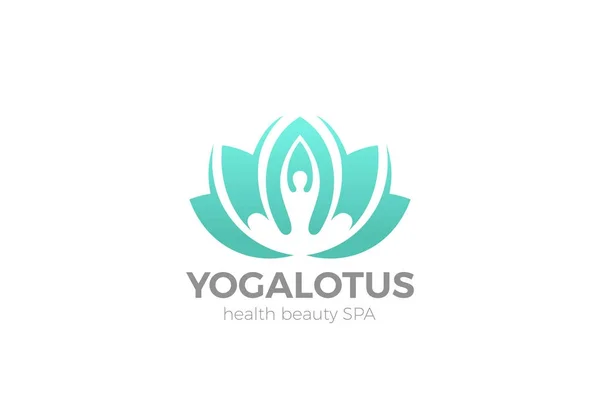 Yoga Lotus Pose Flower Logo Design Vector Template — Stock Vector