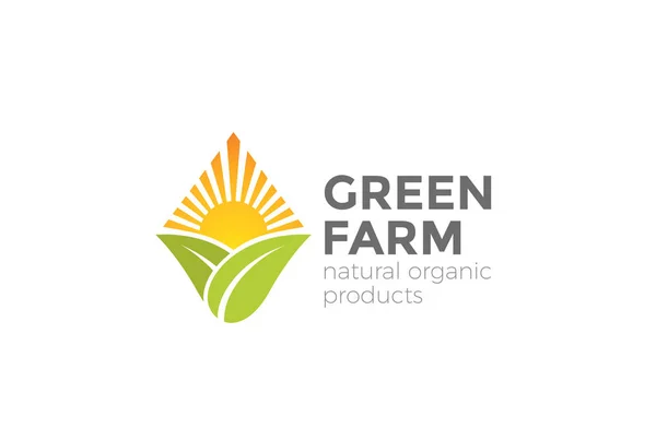 Green Natural Organic Farm Logo Design Vector Template — Stock Vector