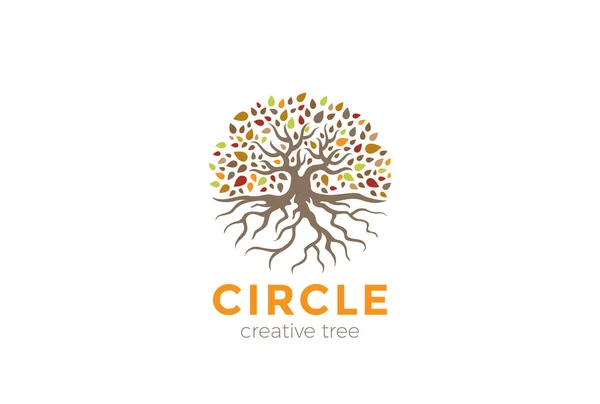 Árbol Del Círculo Con Raíces Logo Diseño Vector Plantilla — Archivo Imágenes Vectoriales