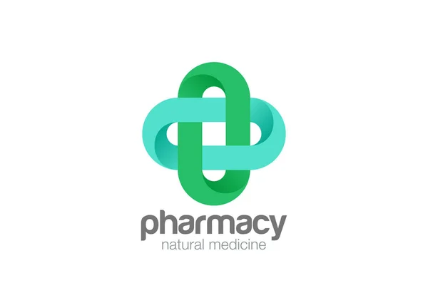 Verde Cruz Farmacia Logotipo Diseño Bucle Forma Vector Plantilla — Archivo Imágenes Vectoriales