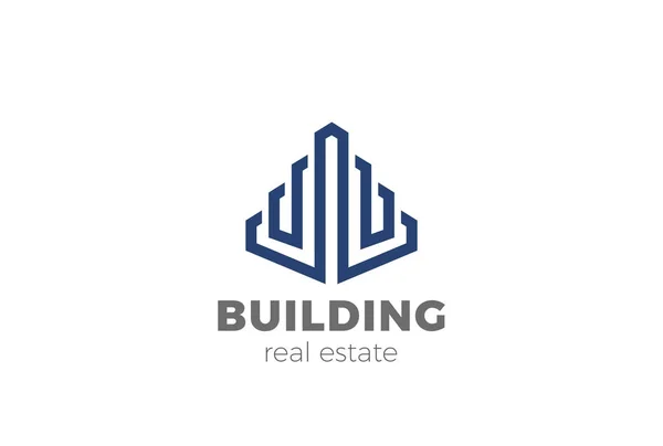 Real Estate Skyscraper Logo Design Vector Template Linear Style — Stock Vector