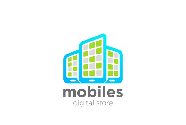 Les Téléphones Mobiles Comme Modèle Vectoriel Conception Logo Gratte Ciel — Image vectorielle