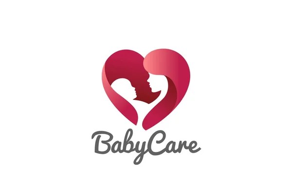 子供赤ちゃんの心形ロゴ デザイン ベクトル テンプレートを保持している母親 — ストックベクタ