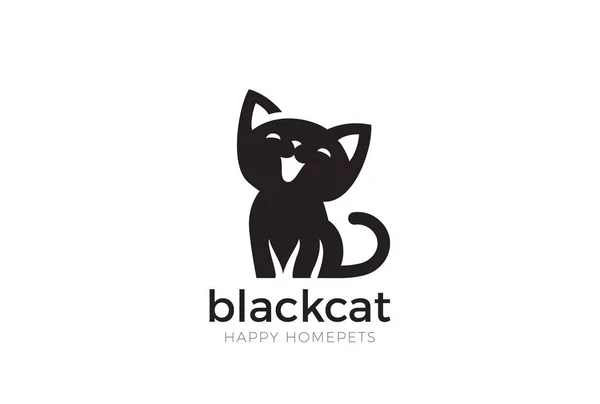 Schwarze Katze Sitzt Lächelnd Logo Design Vektor Vorlage Negativ Raum — Stockvektor