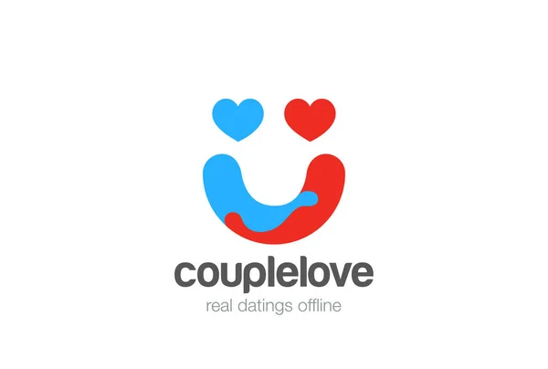 Hearts Couple Hug Smile Face Abstract Logo Design Vector Template — Stock Vector