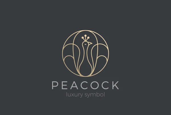 Peacock Circle Logo Design Vector Template Linear Style — Stock Vector