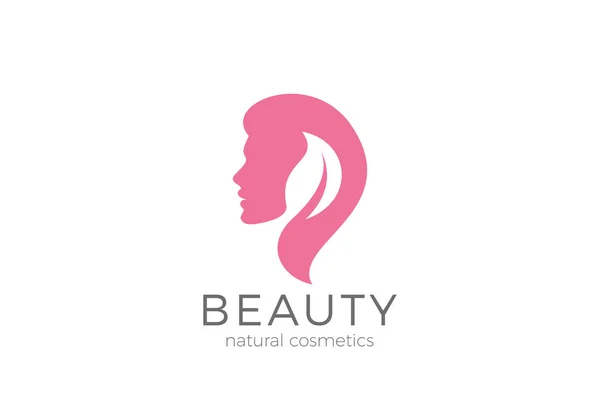 Silhouette Femme Avec Modèle Vectoriel Conception Logo Feuille Style Espace — Image vectorielle