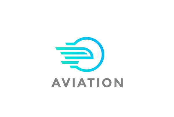 Flying Airplane Abstract Sun Circle Logo Design Vector Template Linear — Stock Vector