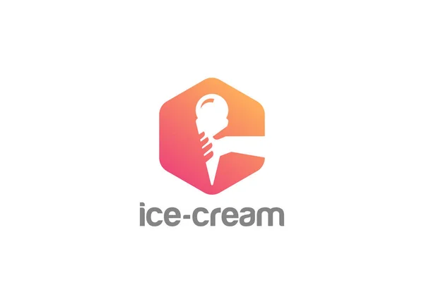 Mão Segurando Ice Cream Cone Logo Design Vector Template Negative —  Vetores de Stock