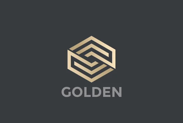 Gold Hexagon Arrows Logo Looped Infinity Design Vector Template Linear — Stock Vector