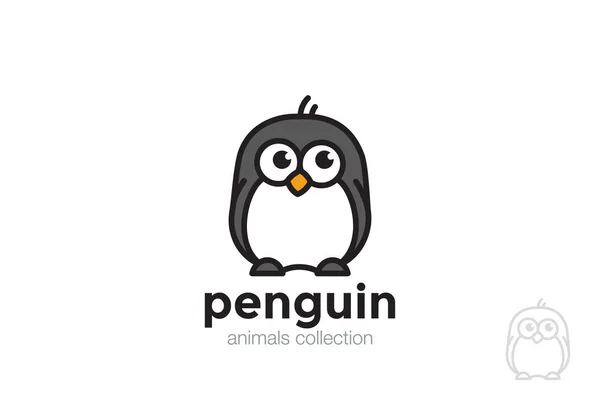 Śmieszne Pingwina Streszczenie Logo Projekt Szablon Wektor Styl Liniowy — Wektor stockowy