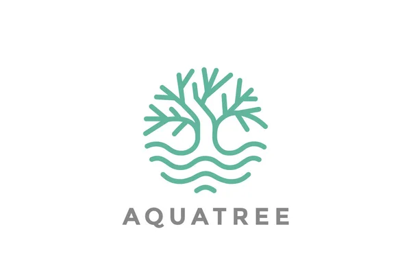 Green Tree Water Abstract Logo Vector Ontwerpsjabloon Lineaire Stijl — Stockvector