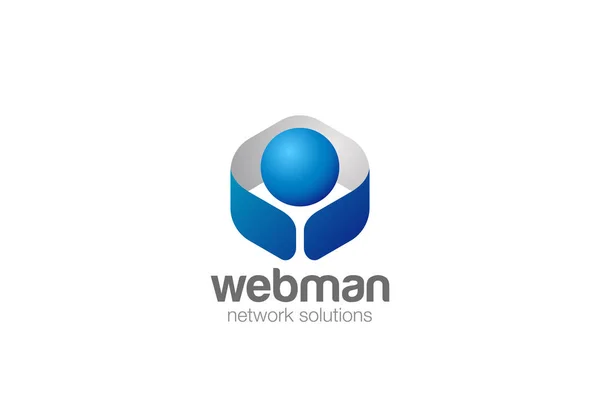 Cyfrowy Człowiek Znaków Logo Projekt Wektor Szablonu Kształt Hexagon — Wektor stockowy