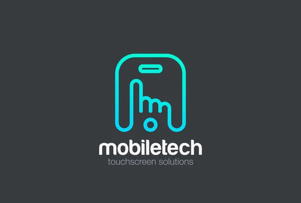 Vinger Druk Touchscreen Mobiele Telefoon Logo Vector Ontwerpsjabloon Lineaire Stijl — Stockvector