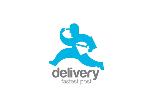 Delivery Company Running Man Envelope Logo Design Vector Template — Stock Vector