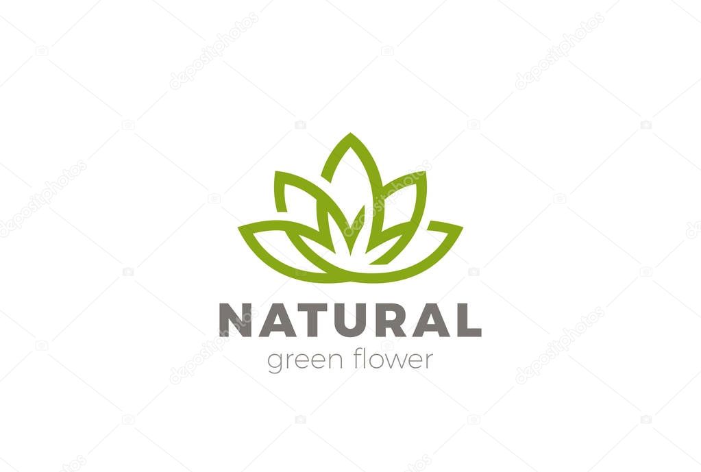 Flower Lotus abstract Logo design vector template. Green Natural Luxury Fashion Logotype. Yoga Health icon