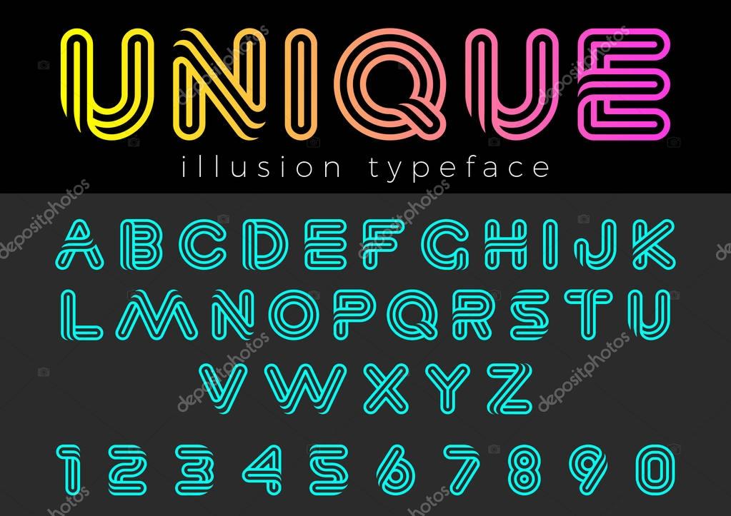 Linear Illusion vector Font for Title, Header, Lettering, Logo