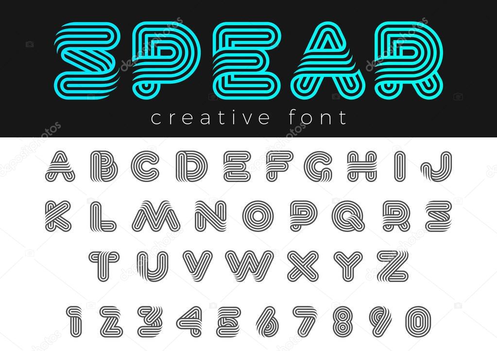 Linear Rounded Design vector Font for Title, Header, Lettering, Logo