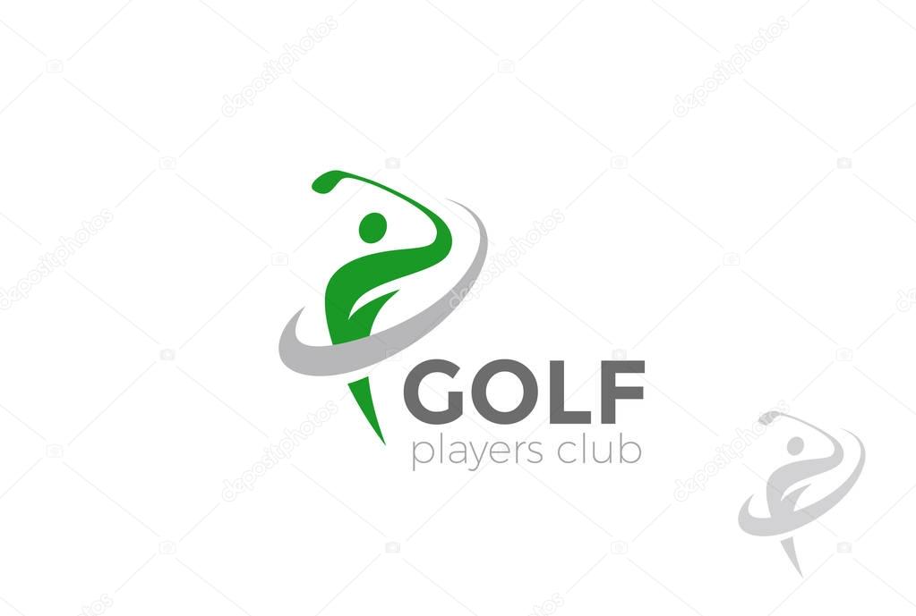 Golf player hits the ball Logo design vector template