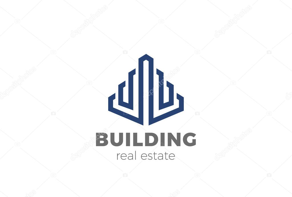 Real Estate Skyscraper Logo design vector template Linear style