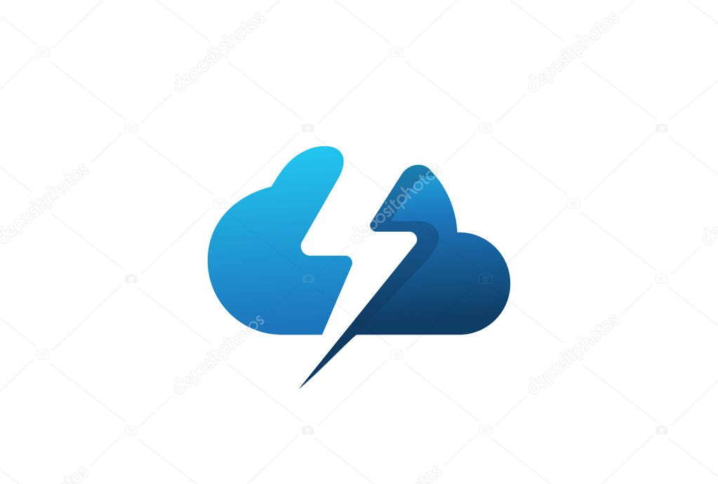 Powerful Cloud computing Logo design vector template Negative space style