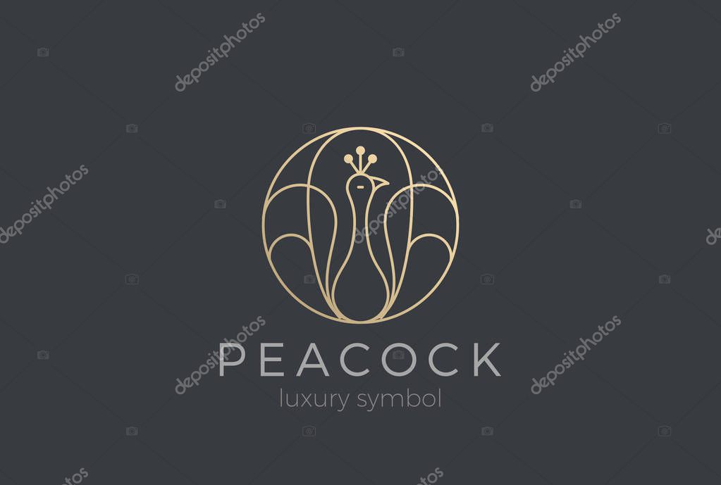 Peacock in Circle Logo design vector template Linear style