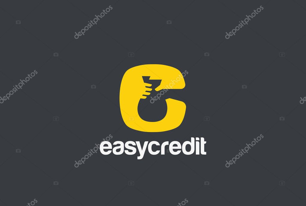 Hand holding Money Bag Logo design vector template Negative space style