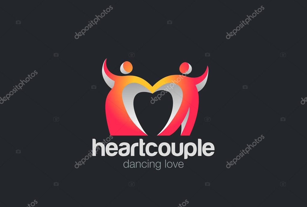 Dancing Couple with Heart inside Logo design vector template