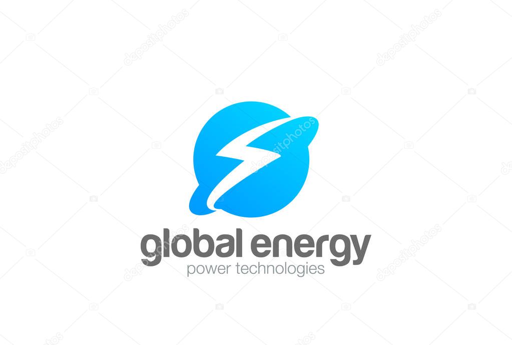Global Energy Power Planet with Flash Thunderbolt Logo design vector template