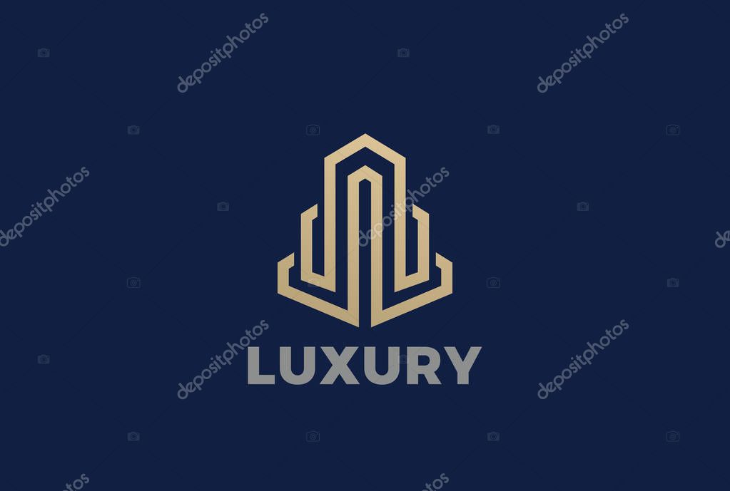 Real Estate Skyscraper Logo design vector template Linear style