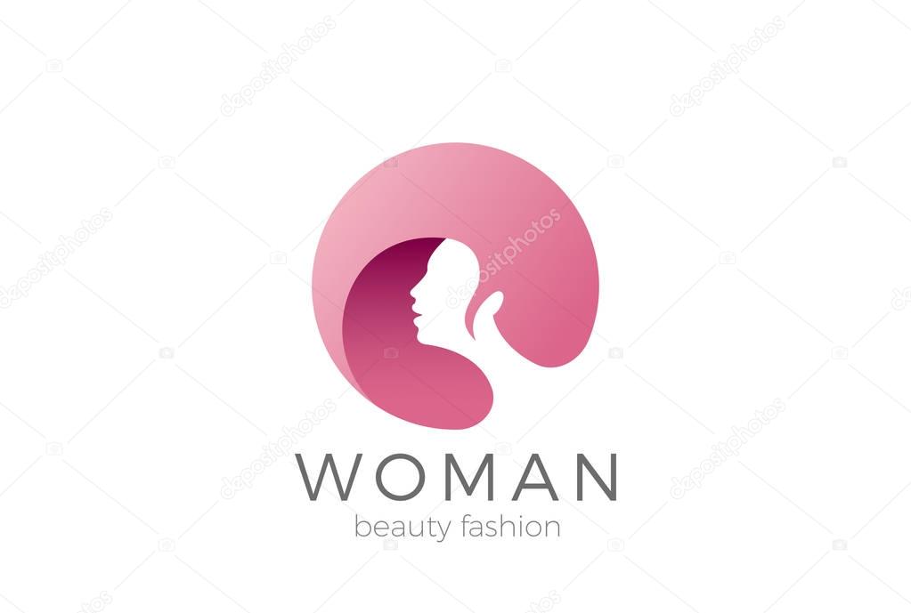 Woman head abstract circle shape Logo design vector template