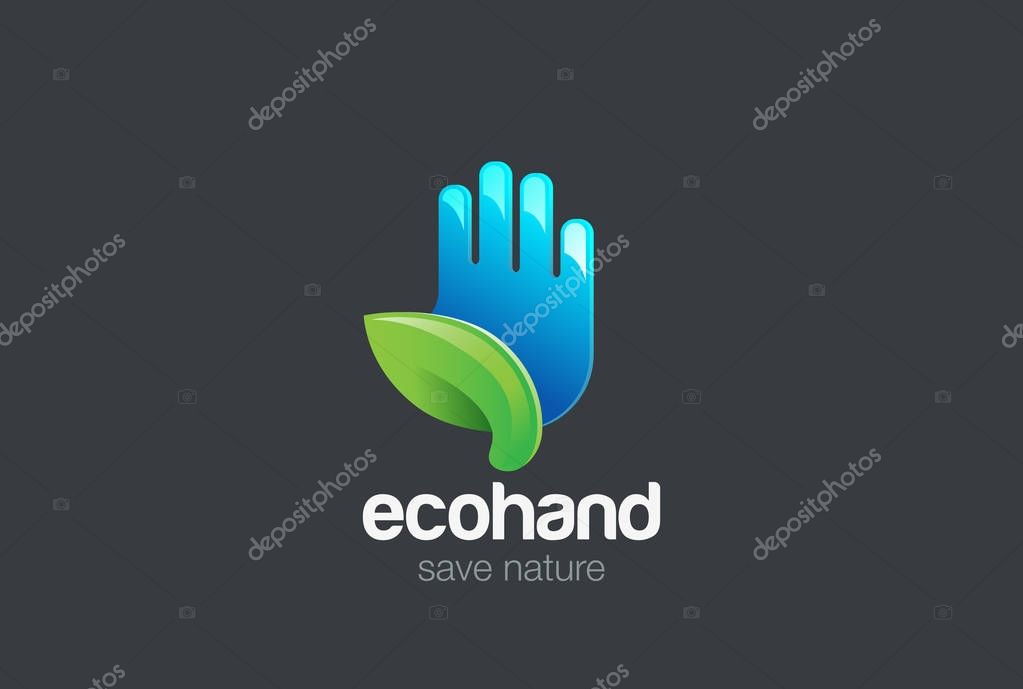 Eco Hand with green Leaf Logo design vector template