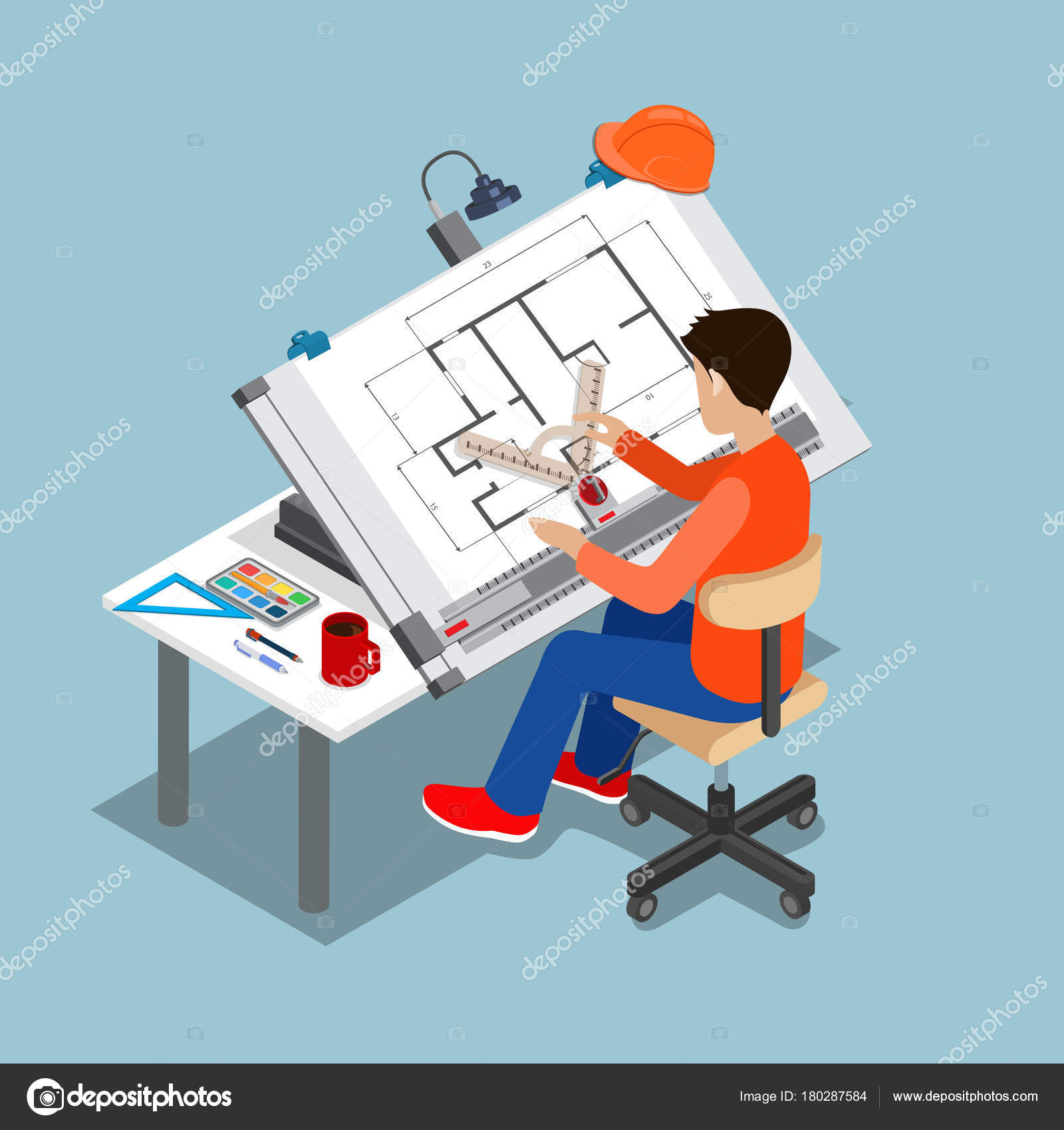 Tablero de arquitecto dibujo 3d Imagen Vectorial de ...