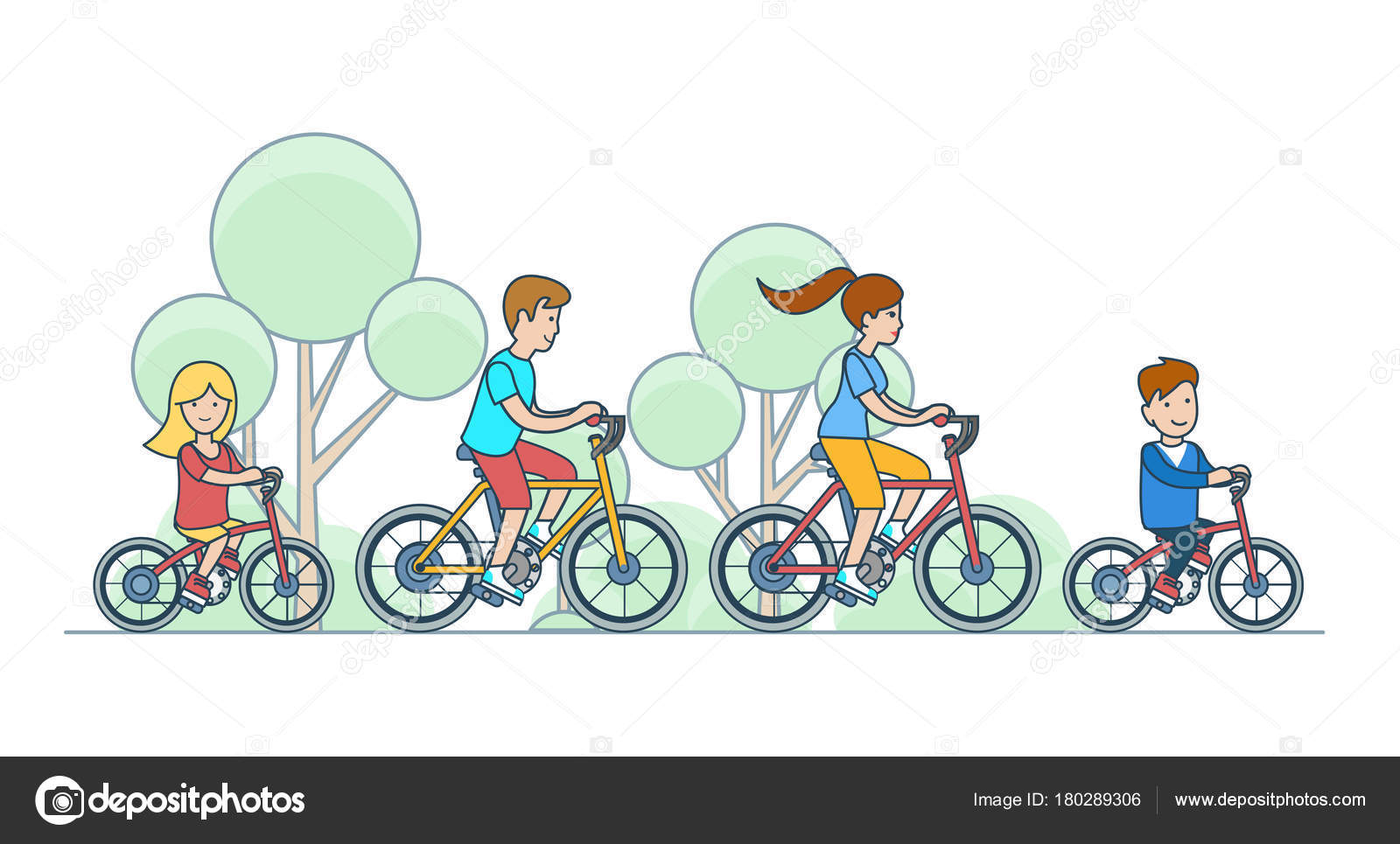 Download Family Riding Bicycles At Park Vector Image By C Sentavio Vector Stock 180289306