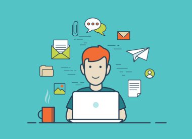 Çalışma düz stil doğrusal genç adam