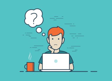 Düz stil doğrusal genç üzgün adam 