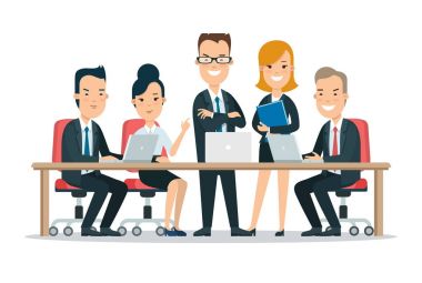 Toplantı salonunun içinde düz takım 