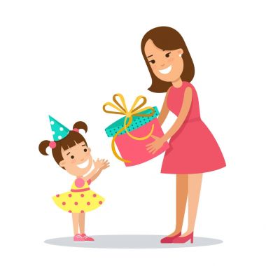  Mother gives a gift to baby daughter clipart