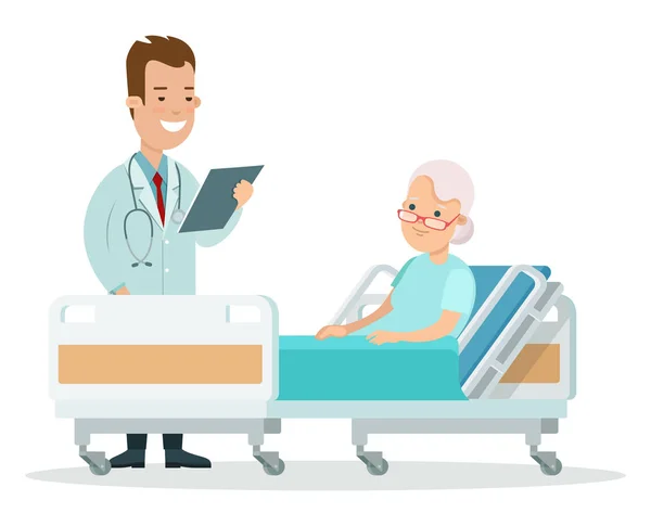 Doctor cares of old woman — Stock Vector