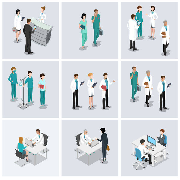 Flat isometric Healthcare illustration set