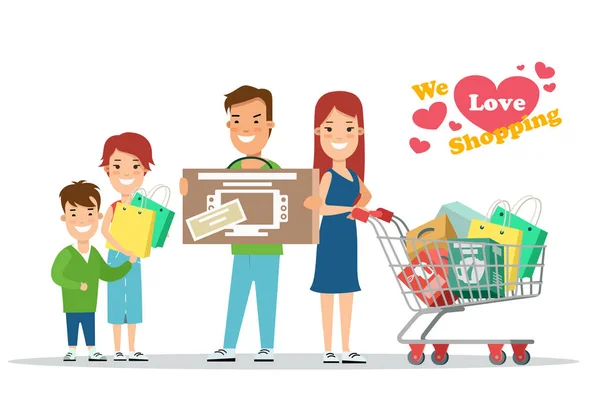 Concept de shopping familial . — Image vectorielle